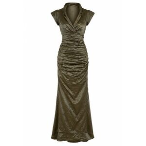 Nicole Miller Evening Gown Womens 2 Bronze Ruched Metallic Portrait Collar